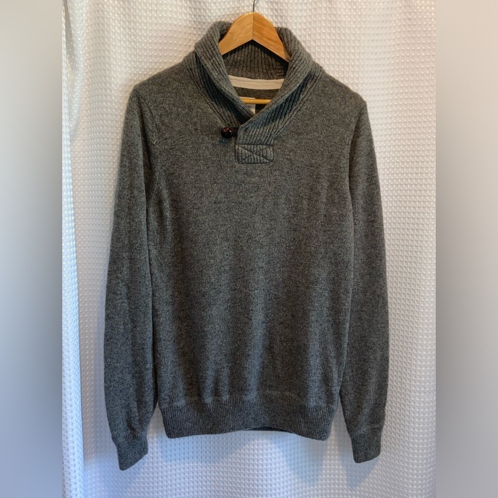2/60$ FRANK AND OAK shawl‎ collar 100% wool knit gray sweater size medium